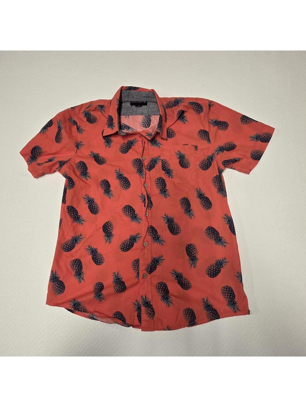 Ocean Current Shirt Men's Small Button Up Neon Orange Pineapple Short Sleeve